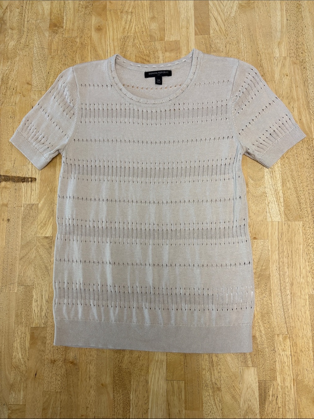 Banana Republic Light Beige Open-Knit Short-Sleeve Sweater